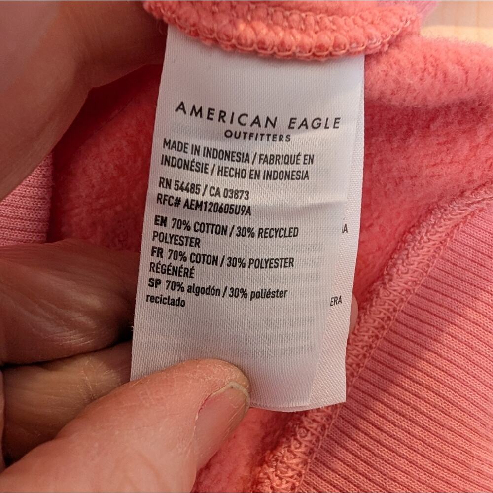 American Eagle Pink Crewneck Sweatshirt Drop Shoulder Vented Hem M - Picture 7 of 8